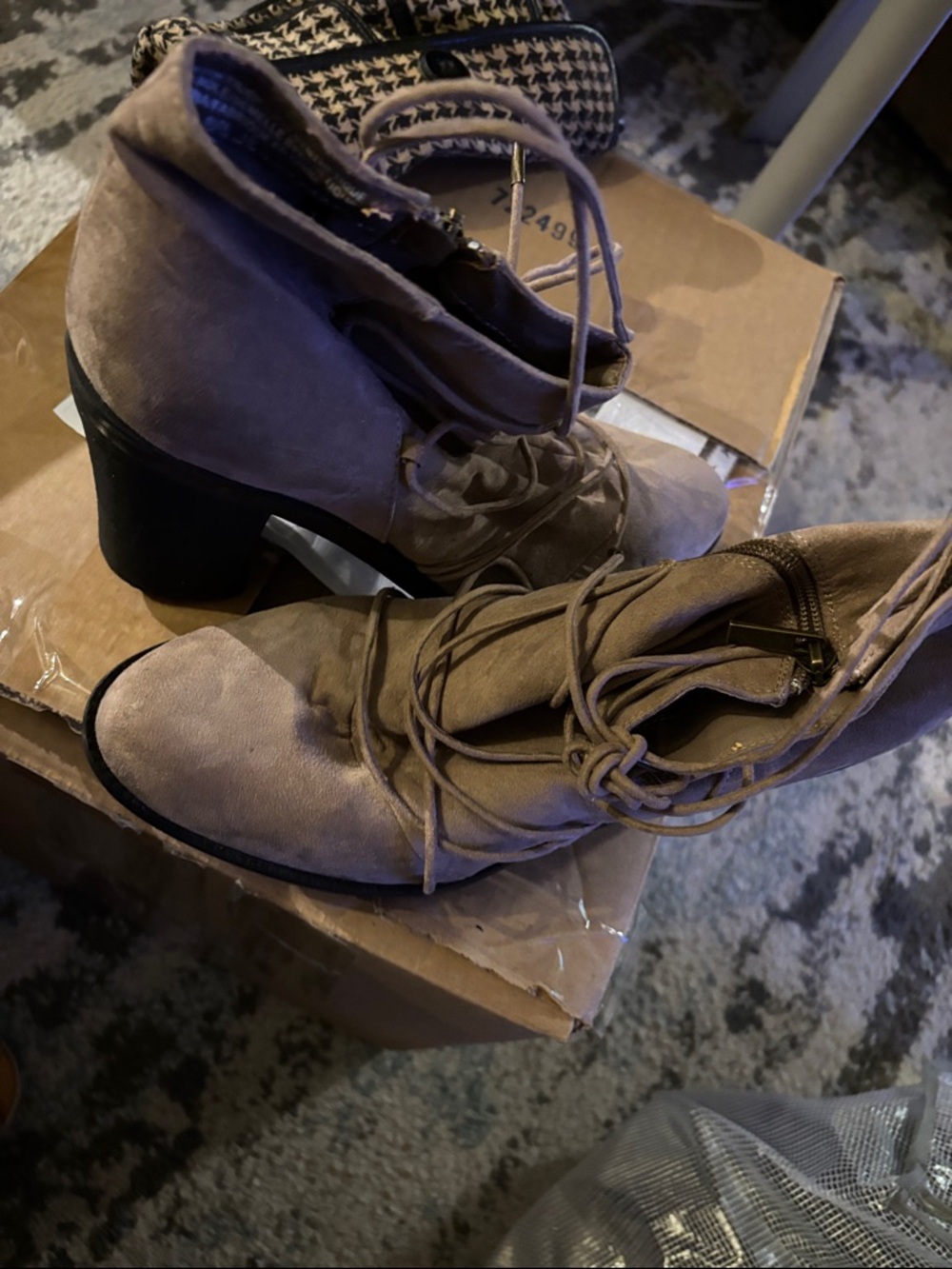 Lace-Up Taupe Suede Ankle Boots - Women's
